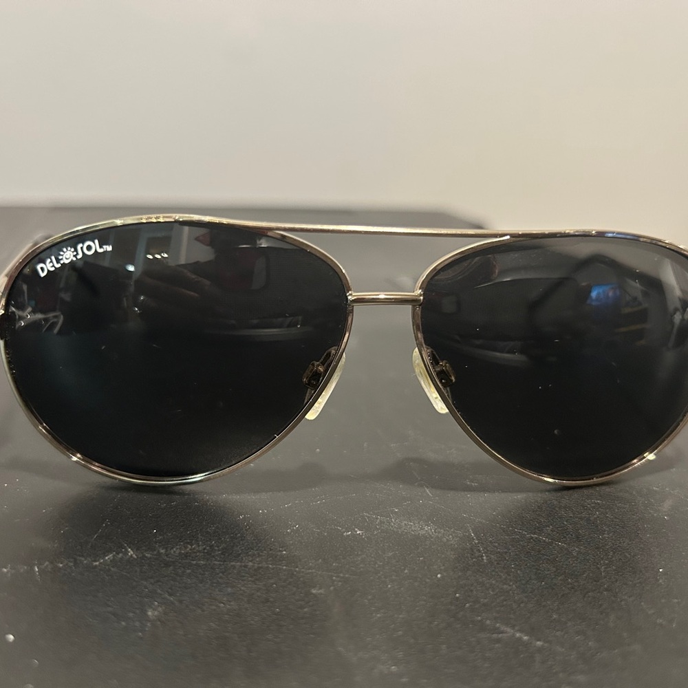Del Sol Gold Wired Frame Black Lens Aviator Sunglasses